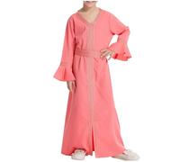 duxyoz Girls Muslim Prayer Dresses Kids Crewneck Long Sleeve Abaya Cotton Dress Full Length Kaftan Muslim Clothes for Girls Maxi Long Robe Loose Fit Islamic Kaftan Ethnic Praise Robe 11-12 Years