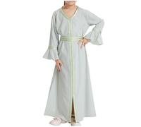 duxyoz Girls Muslim Prayer Dresses Kids Crewneck Long Sleeve Abaya Cotton Dress Full Length Kaftan Muslim Clothes for Girls Maxi Long Robe Loose Fit Islamic Kaftan Ethnic Praise Robe 9-10 Years