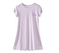 duxyoz Girls Nightdress Nightgown Sleepwear Nightie Short Sleeve Nightwear Soft Modal Nightwear Pajamas Kids Sleepshirt Cute Printed Summer Pjs Dress Ruffle Round Neck Comfy Nightshirts 12-13 Years