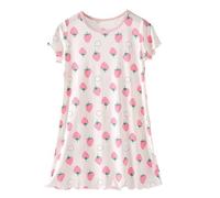 duxyoz Girls Nightdress Nightgown Sleepwear Nightie Short Sleeve Nightwear Soft Modal Nightwear Pajamas Kids Sleepshirt Cute Printed Summer Pjs Dress Ruffle Round Neck Comfy Nightshirts 6-7 Years