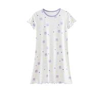 duxyoz Girls Nightdress Nightgown Sleepwear Nightie Short Sleeve Nightwear Soft Modal Nightwear Pajamas Kids Sleepshirt Cute Printed Summer Pjs Dress Ruffle Round Neck Comfy Nightshirts 6-7 Years