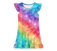 duxyoz Girls Nightdress Princess Nighties Nightwear Flutter Sleeve Nightgown Comfy Pajamas Sleepwear Summer Sleepshirt Pjs Cute Printed Mermaid Night Dress Sleepsuits Homewear Loungewear 7-8 Years