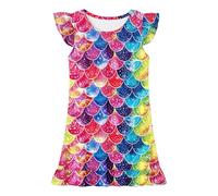 duxyoz Girls Nightdress Princess Nighties Nightwear Flutter Sleeve Nightgown Comfy Pajamas Sleepwear Summer Sleepshirt Pjs Cute Printed Mermaid Night Dress Sleepsuits Homewear Loungewear 5-6 Years