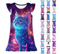duxyoz Girls Nightdress Princess Nighties Nightwear Flutter Sleeve Nightgown Comfy Pajamas Sleepwear Summer Sleepshirt Pjs Cute Printed Mermaid Night Dress Sleepsuits Homewear Loungewear 7-8 Years