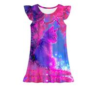 duxyoz Girls Nightdress Princess Nighties Nightwear Flutter Sleeve Nightgown Comfy Pajamas Sleepwear Summer Sleepshirt Pjs Cute Printed Mermaid Night Dress Sleepsuits Homewear Loungewear 11-12 Years