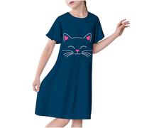 duxyoz Girls Nightdress Pyjamas Ruffle Short Sleeve Princess Nightie Fashion Tie Dye Cute Sleepwear Casual Pajama Dress Crew Neck Soft Comfy Nightshirts Nightwear 01 Dark Blue 6-7 Years