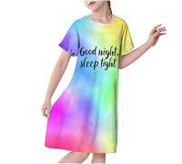 duxyoz Girls Nightdress Pyjamas Ruffle Short Sleeve Princess Nightie Fashion Tie Dye Cute Sleepwear Casual Pajama Dress Crew Neck Soft Comfy Nightshirts Nightwear 02 Multicolor 4-5 Years