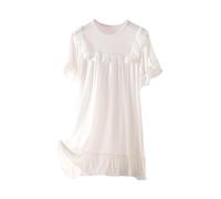 duxyoz Girls Nightdress Short Sleeve Nightgown Ruffle Princess Sleepwear Vintage Pyjama Dress Summer Casual Pajamas Dress Solid Color Comfy Sleep Shirt Lightweight Soft Nightgown 01 White 7-8 Years