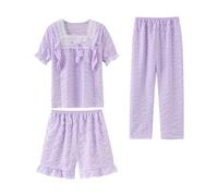 duxyoz Girls Pajamas Set 3 Pieces Summer Outfit Cute Princess Pjs Clothing Sets Ruffle Short Sleeve Nightwear Children Sleepwear Kid Teens Soft Lounge Sets Homewear For All Season 11-12 Years