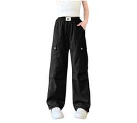 duxyoz Girls Parachute Cargo Trousers with Multi-Pockets Quick Dry Lightweight Sweatpants Classic Sportwear Y2k Casual Joggers Pants Loose Fit Wide Leg Jogging Bottoms for Running Hiking11-12 Years