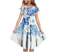 duxyoz Girls Party Dress Girl's Summer Sundress Short Sleeve Skater Swing A-Line Cute Midi Casual Dresses Kids Flora Printed Boho Princess Dress Lightweight Flowy Sundress with Pockets 12-13 Years