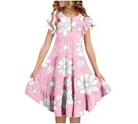 duxyoz Girls Party Dress Girl's Summer Sundress Short Sleeve Skater Swing A-Line Cute Midi Casual Dresses Kids Flora Printed Boho Princess Dress Lightweight Flowy Sundress with Pockets 14-15 Years
