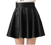 duxyoz Girls Pleated Skirt Pu Faux Leather High Waist Dance Skirts A-Line Solid Color Metallic Wet Look Flared Tennis Skirts Casual Party Birthday Dress Up Costume School Uniform Summer 9-10 Years