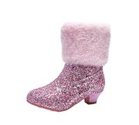 duxyoz Girls Princess Boots - Sequin,Glitter,Sparkly,Faux Fur,Fleece Lined,Warm,High Heel Boots Birthday Party School Shoes UK Size 10