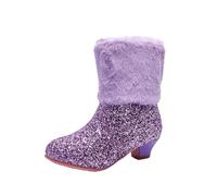 duxyoz Girls Princess Boots - Sequin,Glitter,Sparkly,Faux Fur,Fleece Lined,Warm,High Heel Boots Birthday Party School Shoes UK Size 13.5
