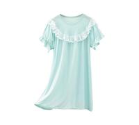 duxyoz Girls Princess Nighties Cotton Short Sleeve Nightdress Vintage Soft Nightgown Kid Sleepwear Sweet Lace Sleepshirts Summer Casual Loungewear Pajama Dresses 01 Blue 3-4 Years