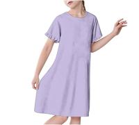 duxyoz Girls Princess Pajamas Nightwear Short Sleeve Summer Sleep Shirt Kids Girl Nightgowns Solid Color Comfy Nighties Nightdress Lightweight Soft Sleepsuit 02 Purple 3-4 Years