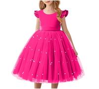 duxyoz Girls Princess Tutu Dresses Ruffle Short Sleeve Mesh Puffy Swing Dress Solid Summer Lightweight Flowy Birthday Party Prom Ball Gown High Waist Performance Formal Midi Tulle Skirts 5-6 Years