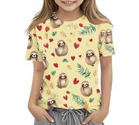 duxyoz Girls Red Tshirt Cute Summer T-Shirts Short Sleeve Tops Casual Soft Comfy Basic Tee Crewneck Novelty Funny Graphic Printed Fashion Tees Blouses for Kids Children 11-12 Years