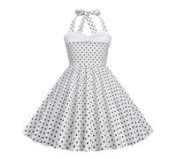 duxyoz Girls Retro 50s Dress Sweetheart Halterneck Polka Dot Sleeveless A-Line Rockabilly Summer Swing Dress Flower Girl Bridesmaid Wedding Party Birthday Communion Evening Prom Midi Dresses 6-7 Years