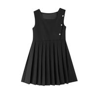 duxyoz Girls' School Uniform Dresses Kids Sleeveless Pleated Knife Dress Pinafore Jumper Dress Square Neck Knee Length Bib Dress Plain Stretch Fit Preppy Dress A Line Twirly Basic Dress 11-12 Years