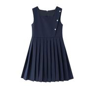 duxyoz Girls' School Uniform Dresses Kids Sleeveless Pleated Knife Dress Pinafore Jumper Dress Square Neck Knee Length Bib Dress Plain Stretch Fit Preppy Dress A Line Twirly Basic Dress 13-14 Years