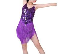 duxyoz Girls Sequin Fringe Dress Sparkling Tassel Sleeveless Dress Kids Latin Dance Shorts Dress Shiny Dancewear Salsa Rumba Samba Jazz Modern Dance Clothes Vintage Ballroom Costume 6-7 Years