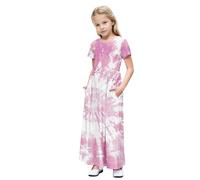 duxyoz Girls Short Sleeve Maxi Dresses with Pockets Summer Casual Loose Flora Printed Sundress Kids Stretchy A Line Long Dress Baggy Pajamas Flowy Pleated Holiday Boho Beach Sundress 13-14 Years