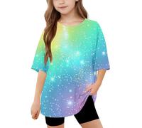 duxyoz Girls Short Sleeve Oversized T Shirts Kids Summer Crewneck Tops Basic Tees Cute Printed Graphic Tee Casual Loose Fit Baggy Tops Blouse Plus Size Girl Fashion Trendy Outwear Clothes 14-15 Years
