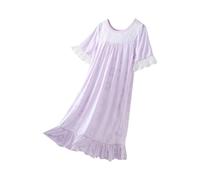 duxyoz Girls Short Sleeve Pajamas Dress Lace Ruffle Princess Nightdress Solid Color Full Length Victorian Nighties Round Neck Casual Loose Maxi Summer Dress Nightwear Sleepshirts 01 Purple 7-8 Years