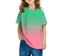 duxyoz Girls Short Sleeve T Shirts Kids Oversized Tee Top Summer Casual Crewneck Loose Tops Gradient Color Graphic Tee Lightweight Baggy Basic Shirts Teens Fashion Cothes Y2k Sportwear 11-12 Years