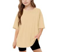 duxyoz Girls Short Sleeve T Shirts Kids Summer Oversized Tops Loose Fit Casual Round Neck Basic Tees Solid Color Plain Baggy Sports Tee Shirt Soft Comfy Y2k Streetwear Fashion Tunic Tops 10-11 Years