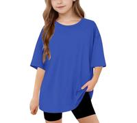 duxyoz Girls Short Sleeve T Shirts Kids Summer Oversized Tops Loose Fit Casual Round Neck Basic Tees Solid Color Plain Baggy Sports Tee Shirt Soft Comfy Y2k Streetwear Fashion Tunic Tops 8-9 Years
