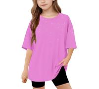 duxyoz Girls Short Sleeve T Shirts Kids Summer Oversized Tops Loose Fit Casual Round Neck Basic Tees Solid Color Plain Baggy Sports Tee Shirt Soft Comfy Y2k Streetwear Fashion Tunic Tops 10-11 Years