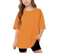 duxyoz Girls Short Sleeve T Shirts Kids Summer Oversized Tops Loose Fit Casual Round Neck Basic Tees Solid Color Plain Baggy Sports Tee Shirt Soft Comfy Y2k Streetwear Fashion Tunic Tops 5-15 Years