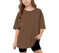 duxyoz Girls Short Sleeve T Shirts Kids Summer Oversized Tops Loose Fit Casual Round Neck Basic Tees Solid Color Plain Baggy Sports Tee Shirt Soft Comfy Y2k Streetwear Fashion Tunic Tops 10-11 Years