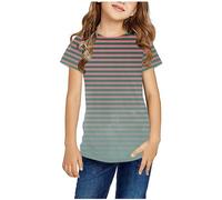 duxyoz Girls' Short Sleeve T-Shirts Loose Fit Casual Summer Tops Stylish Lightweight Trendy Stripe Tee Shirts Kids Soft Feel Comfortable Crew-Neck Tshirts for Everyday Wear 11-12 Years
