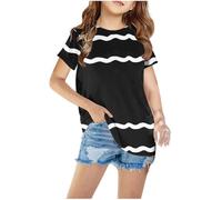 duxyoz Girls' Short Sleeve T-Shirts Loose Fit Casual Summer Tops Stylish Lightweight Trendy Stripe Tee Shirts Kids Soft Feel Comfortable Crew-Neck Tshirts for Everyday Wear 11-12 Years