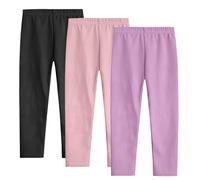 duxyoz Girls Stretch Legging Pack of 3 Kids School Soft Dance Yoga Tights 3pcs Trousers Set Plain Solid Basic Leggings Lightweight Breathable Full Length Long Pants Loungewear Multicolor 3-4 Years
