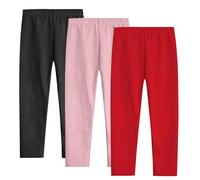 duxyoz Girls Stretch Legging Pack of 3 Kids School Soft Dance Yoga Tights 3pcs Trousers Set Plain Solid Basic Leggings Lightweight Breathable Full Length Long Pants Loungewear Multicolor 7-8 Years