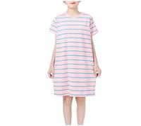 duxyoz Girls Stripe Casual Summer Pajamas Dress Loose Fit Soft Comfy Loungewear Nightdress Short Sleeve Lightweight Cotton T-Shirt Dress Kids Sleepshirt Nightgown Nightwear Light Blue 12-13 Years