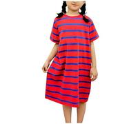 duxyoz Girls Stripe Casual Summer Pajamas Dress Loose Fit Soft Comfy Loungewear Nightdress Short Sleeve Lightweight Cotton T-Shirt Dress Kids Sleepshirt Nightgown Nightwear Red 12-13 Years