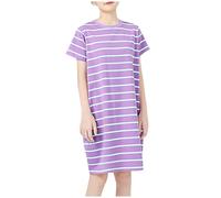 duxyoz Girls Stripe Casual Summer Pajamas Dress Loose Fit Soft Comfy Loungewear Nightdress Short Sleeve Lightweight Cotton T-Shirt Dress Kids Sleepshirt Nightgown Nightwear Purple 7-8 Years