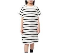 duxyoz Girls Stripe Casual Summer Pajamas Dress Loose Fit Soft Comfy Loungewear Nightdress Short Sleeve Lightweight Cotton T-Shirt Dress Kids Sleepshirt Nightgown Nightwear Black 12-13 Years