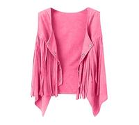 duxyoz Girls Suede Jacket Western Cowgirl Costume for Kids Summer Tassel Vests 70s Vintage Hippie Fringe Waistcoat Jacket Open Front Boho Retro Cardigan Cowboy Fancy Dress Streetwear 9-10 Years