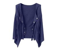 duxyoz Girls Suede Jacket Western Cowgirl Costume for Kids Summer Tassel Vests 70s Vintage Hippie Fringe Waistcoat Jacket Open Front Boho Retro Cardigan Cowboy Fancy Dress Streetwear 11-12 Years