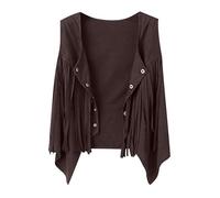 duxyoz Girls Suede Jacket Western Cowgirl Costume for Kids Summer Tassel Vests 70s Vintage Hippie Fringe Waistcoat Jacket Open Front Boho Retro Cardigan Cowboy Fancy Dress Streetwear 5-6 Years