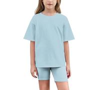 duxyoz Girls suit Sets 2 Pieces Running Suits Summer T-Shirt Short Yoga Set Kids Summer Outfits Activewear Short Sleeve Tops With Shorts Leggings Casual Sweatsuits Y2k Gym Set Uk 8-9 Years