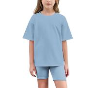 duxyoz Girls suit Sets 2 Pieces Running Suits Summer T-Shirt Short Yoga Set Kids Summer Outfits Activewear Short Sleeve Tops With Shorts Leggings Casual Sweatsuits Y2k Gym Set Uk 8-9 Years