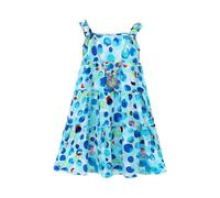 duxyoz Girls Summer Beach Dress with Necklace Strappy Sleeveless Floral Print Bohemian Sundress Casual A-Line Flowy Swing Midi Dress Tween Girls Cotton Smocked Tiered Off Shoulder Sundress 7-8 Years